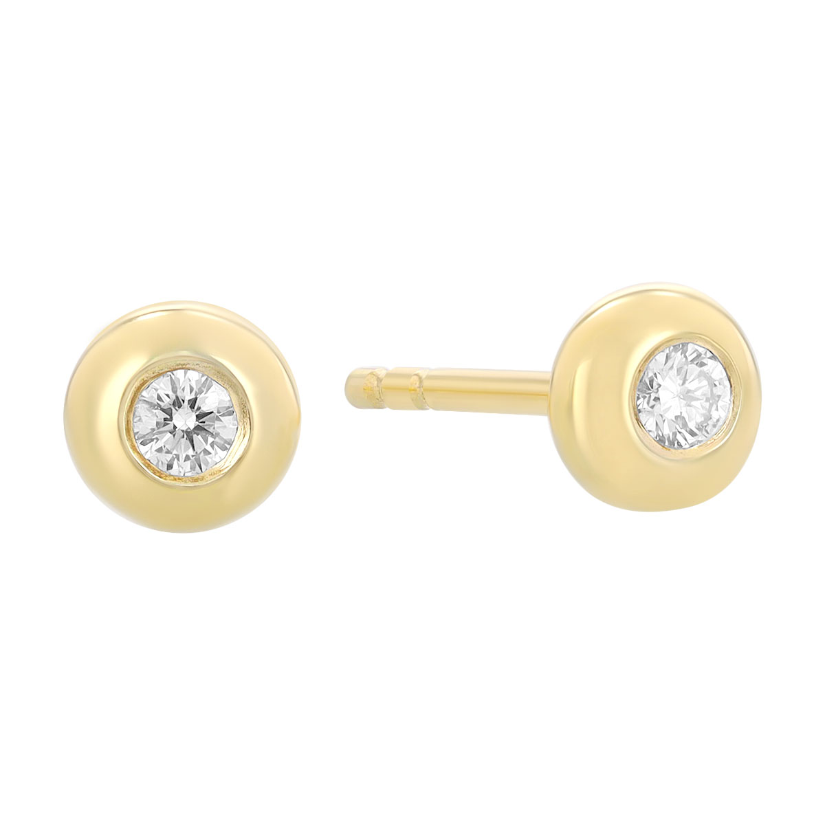 Dainty Bezel Set Round Diamond Button Stud Earrings in Yellow Gold