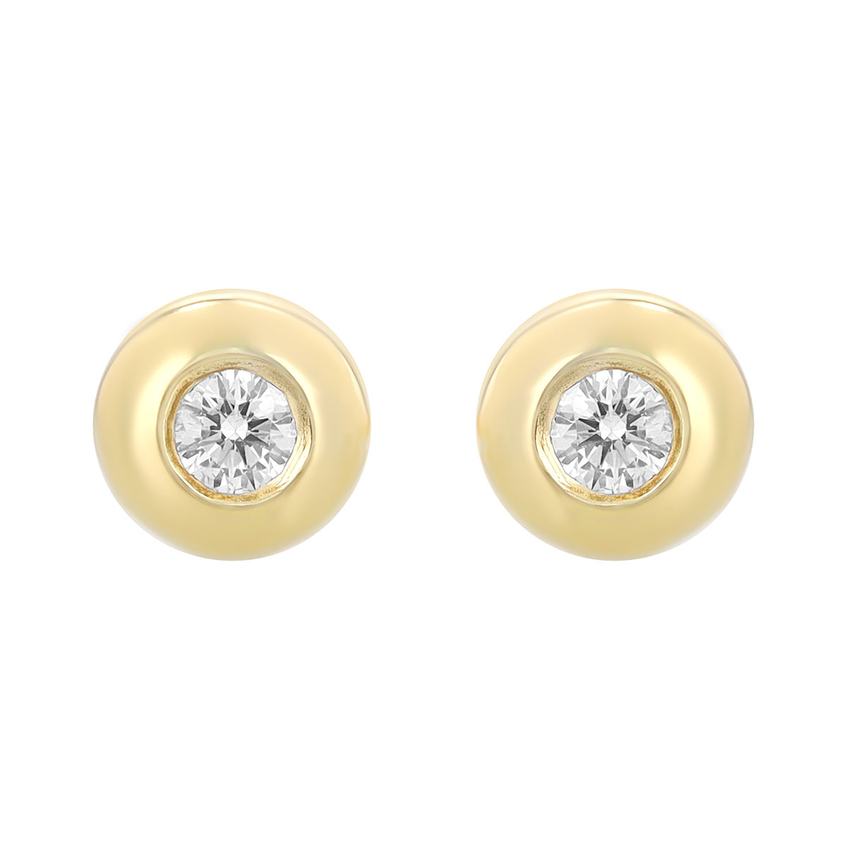Dainty Bezel Set Round Diamond Button Stud Earrings in Yellow Gold
