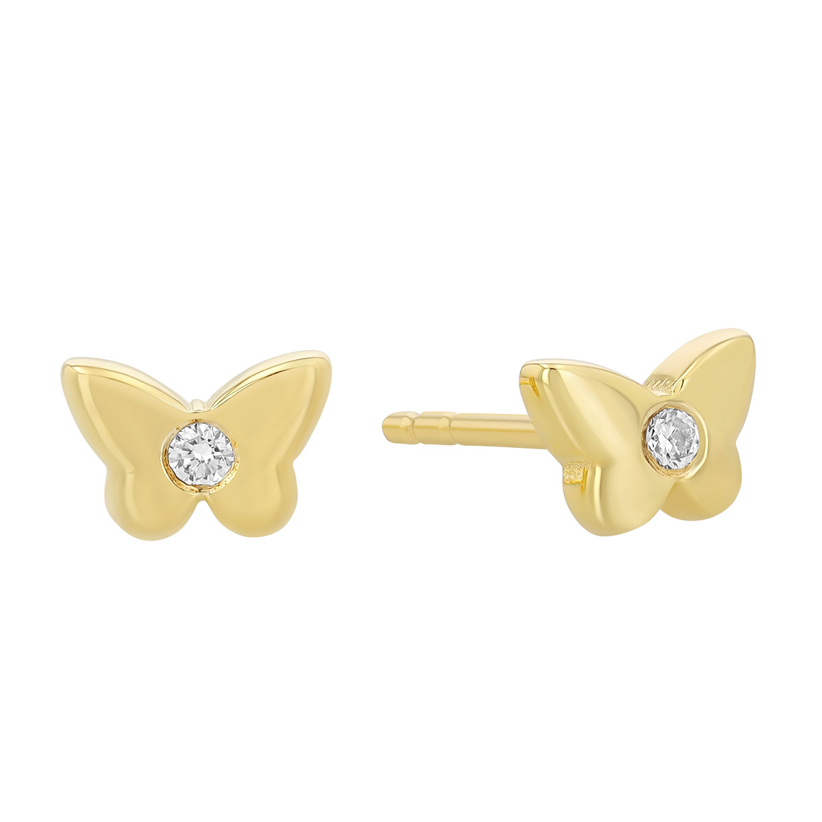 Diamond Flush Set Mini Butterly Earrings in 14K Yellow Gold