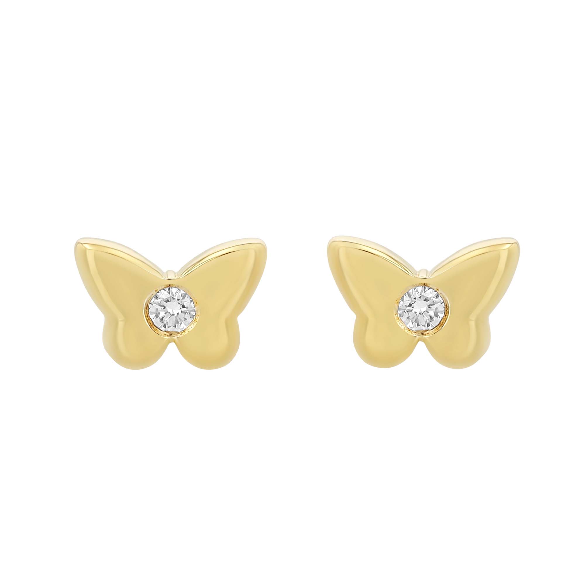 Diamond Flush Set Mini Butterly Earrings in 14K Yellow Gold
