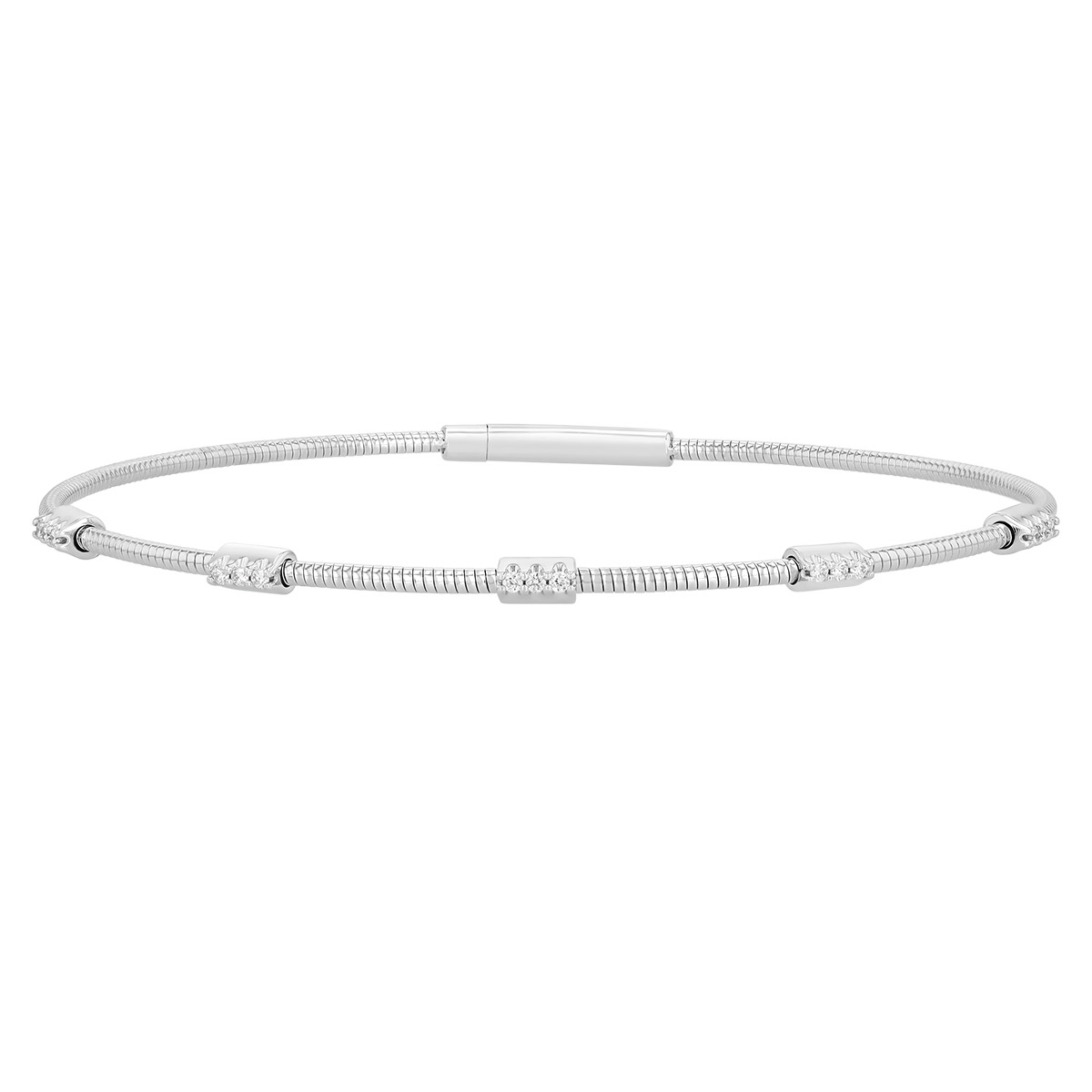 Diamond Trio Station Flexible Bracelet in White Gold, 6.5