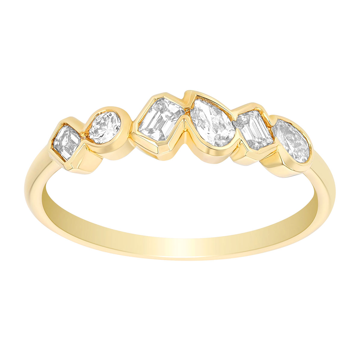 Multi Shape Diamond Bezel Set Ring in 14K Yellow Gold