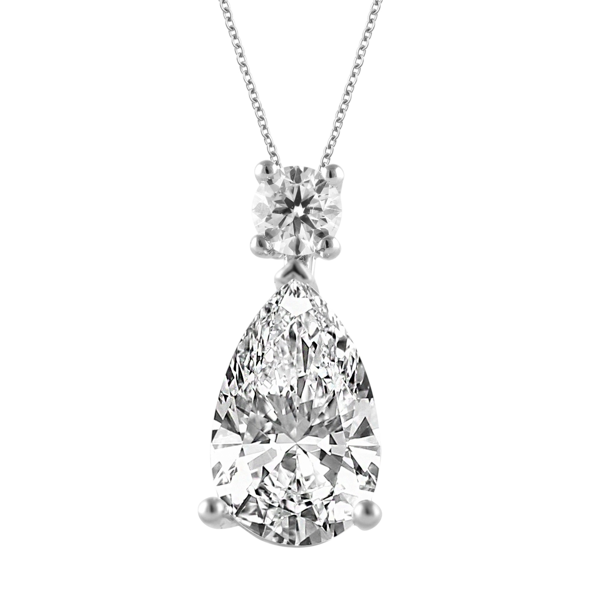 Pear and Round Lab Grown Diamond Pendant in 14K White Gold, 18