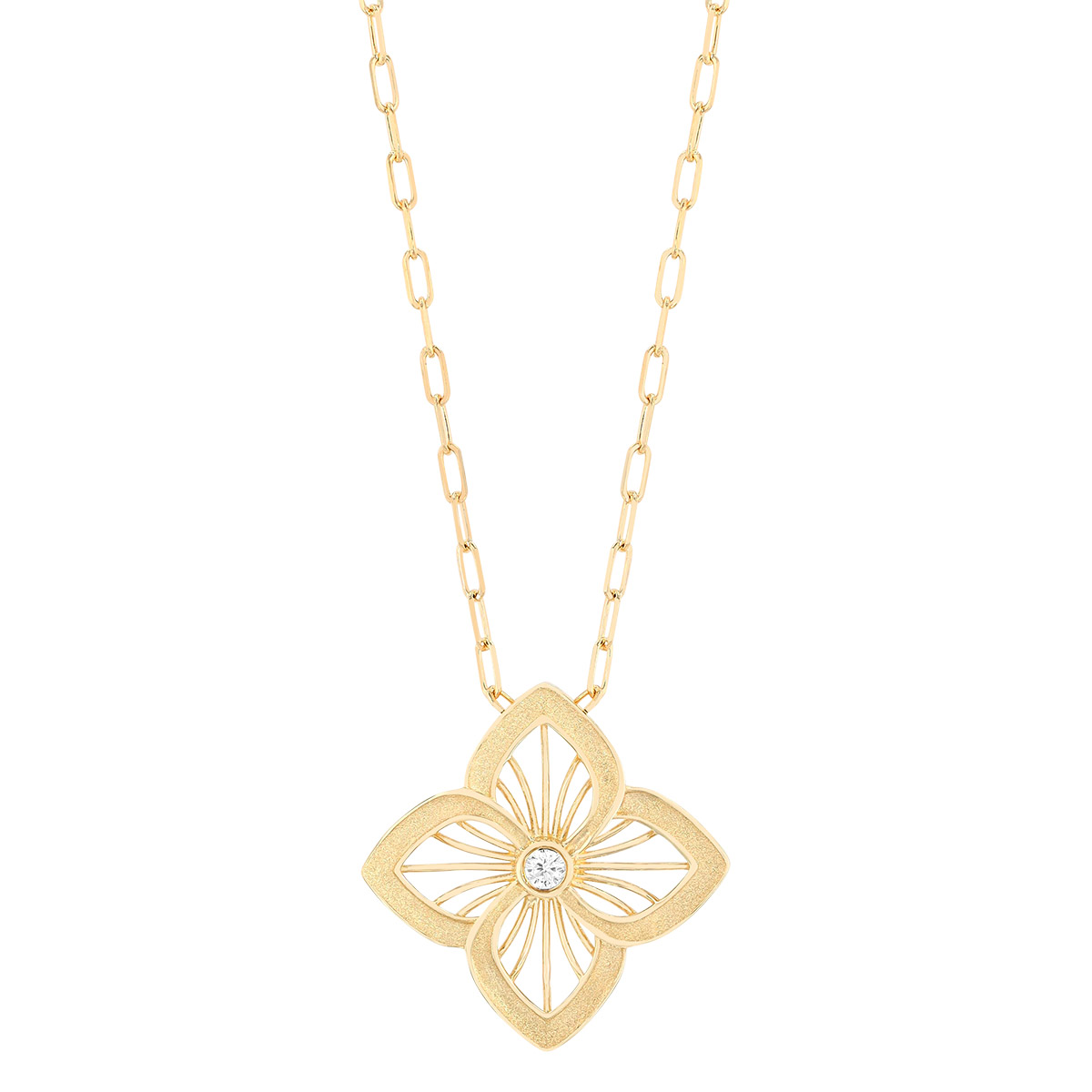 Frederic Sage Yellow Gold Flower Pendant with Diamond Accent