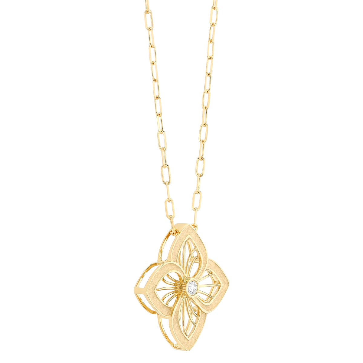Frederic Sage Yellow Gold Flower Pendant with Diamond Accent