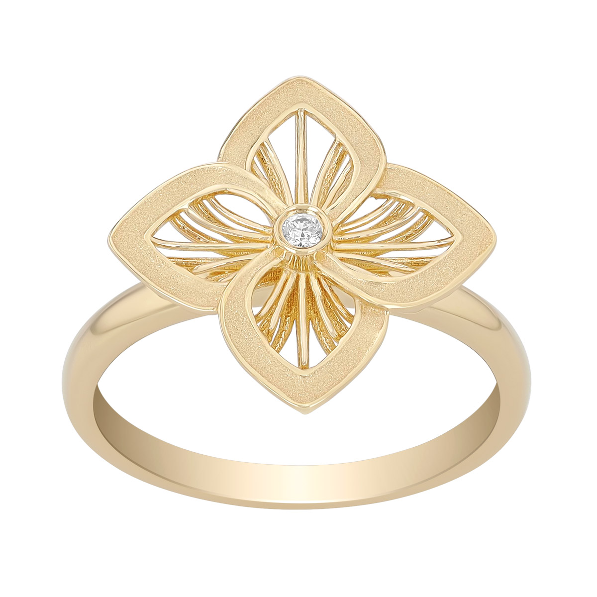 Frederic Sage Yellow Gold Flower Ring with Diamond Accent