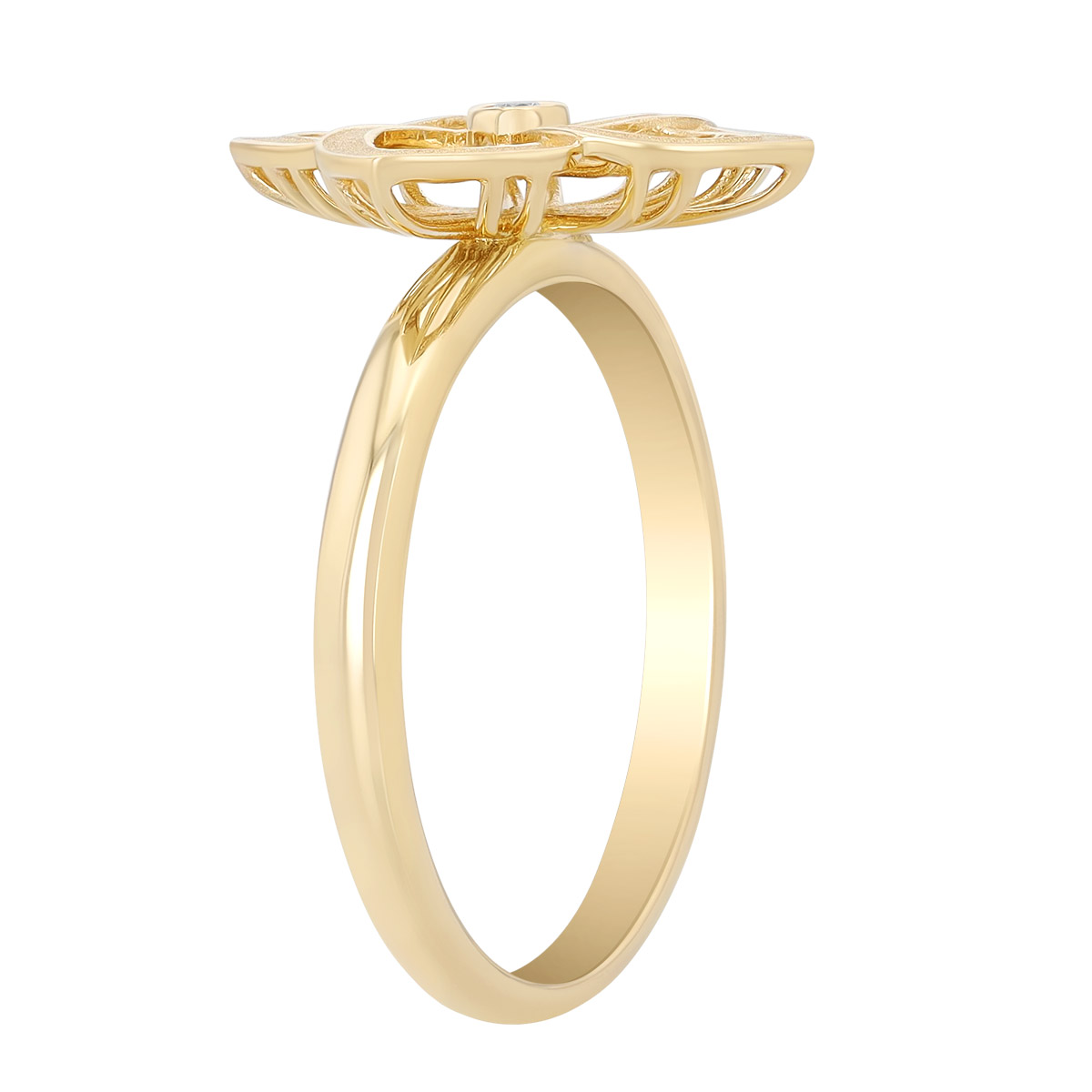 Frederic Sage Yellow Gold Flower Ring with Diamond Accent
