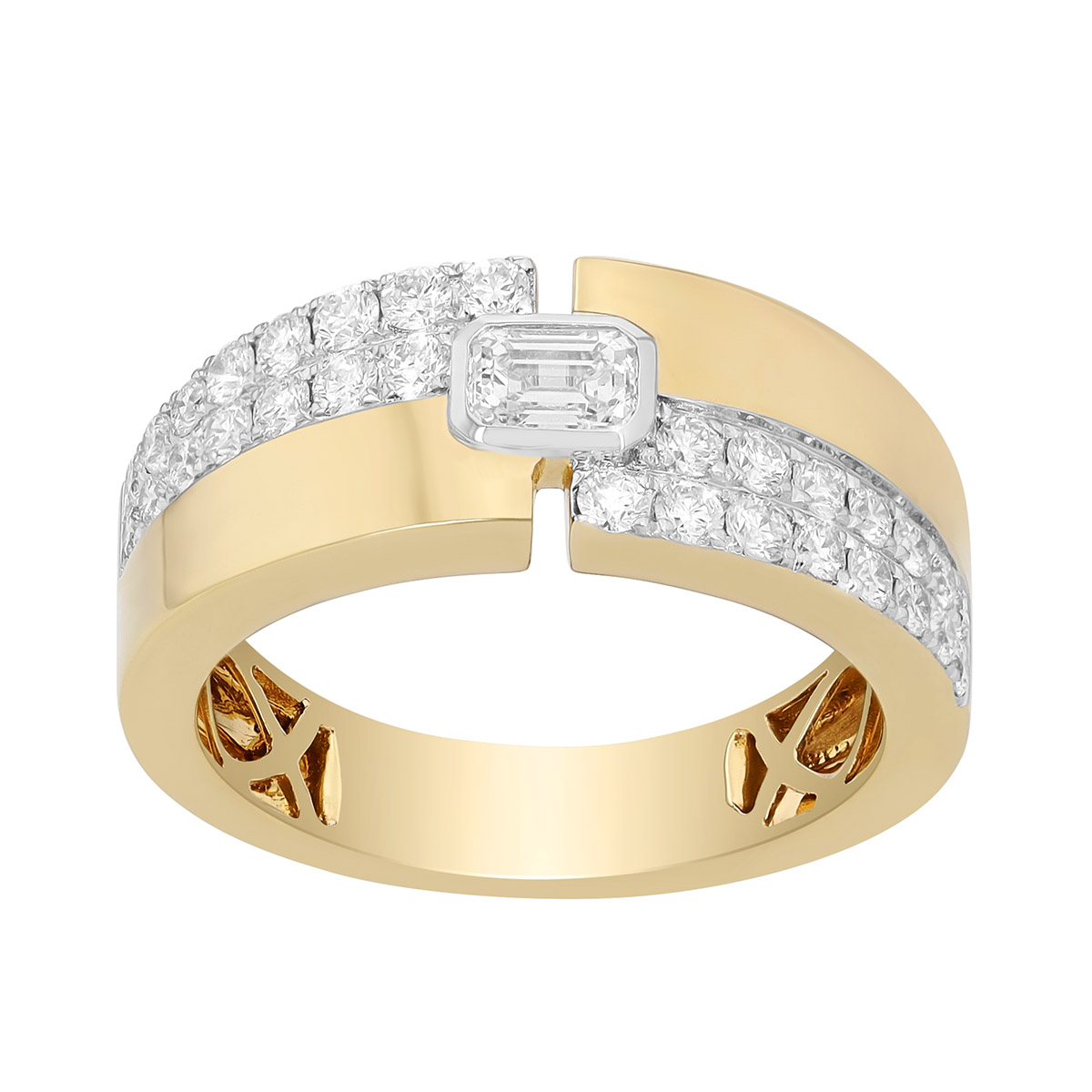 Frederic Sage Bezel Set Emerald Cut Diamond & Round Diamond Pavé Ring in Yellow Gold