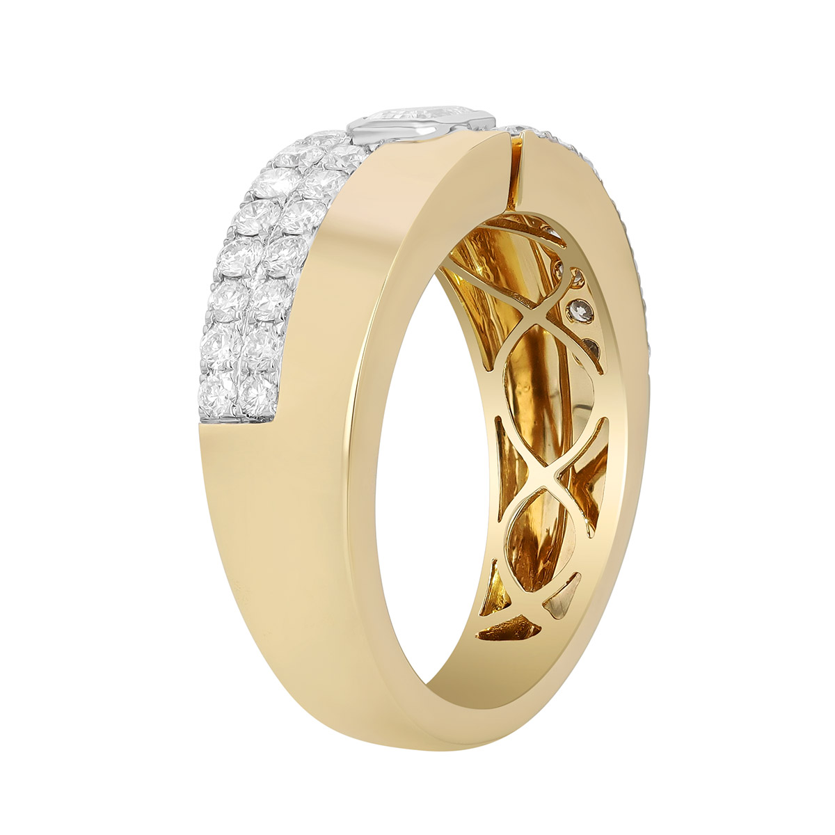 Frederic Sage Bezel Set Emerald Cut Diamond & Round Diamond Pavé Ring in Yellow Gold