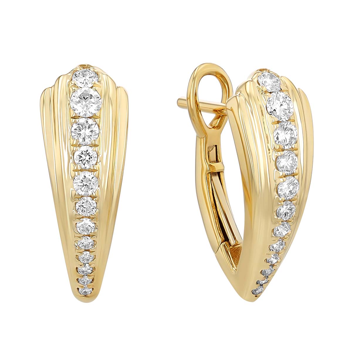 Frederic Sage Diamond Tapered Deco V-Shaped Hoop Earrings in 14K Yellow Gold