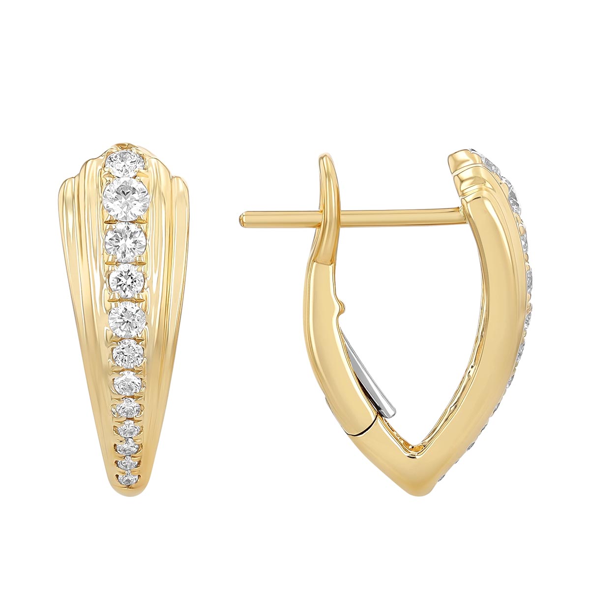 Frederic Sage Diamond Tapered Deco V-Shaped Hoop Earrings in 14K Yellow Gold