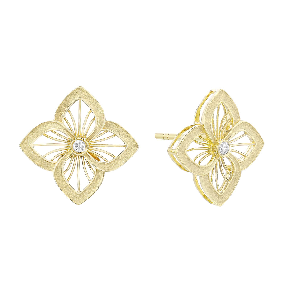 Frederic Sage Diamond Openwork Small Quatrefoil Stud Earrings in 14K Yellow Gold