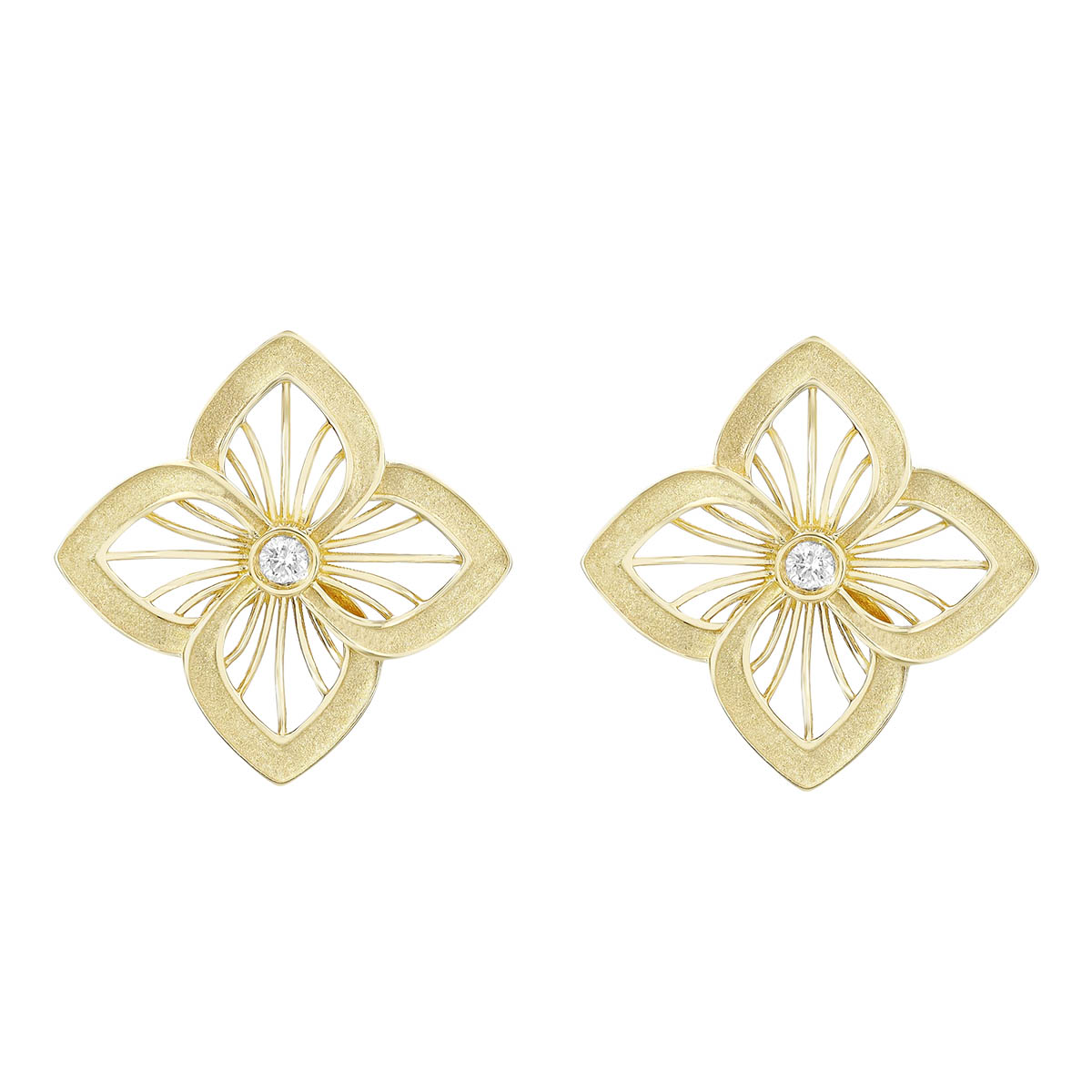 Frederic Sage Diamond Openwork Small Quatrefoil Stud Earrings in 14K Yellow Gold