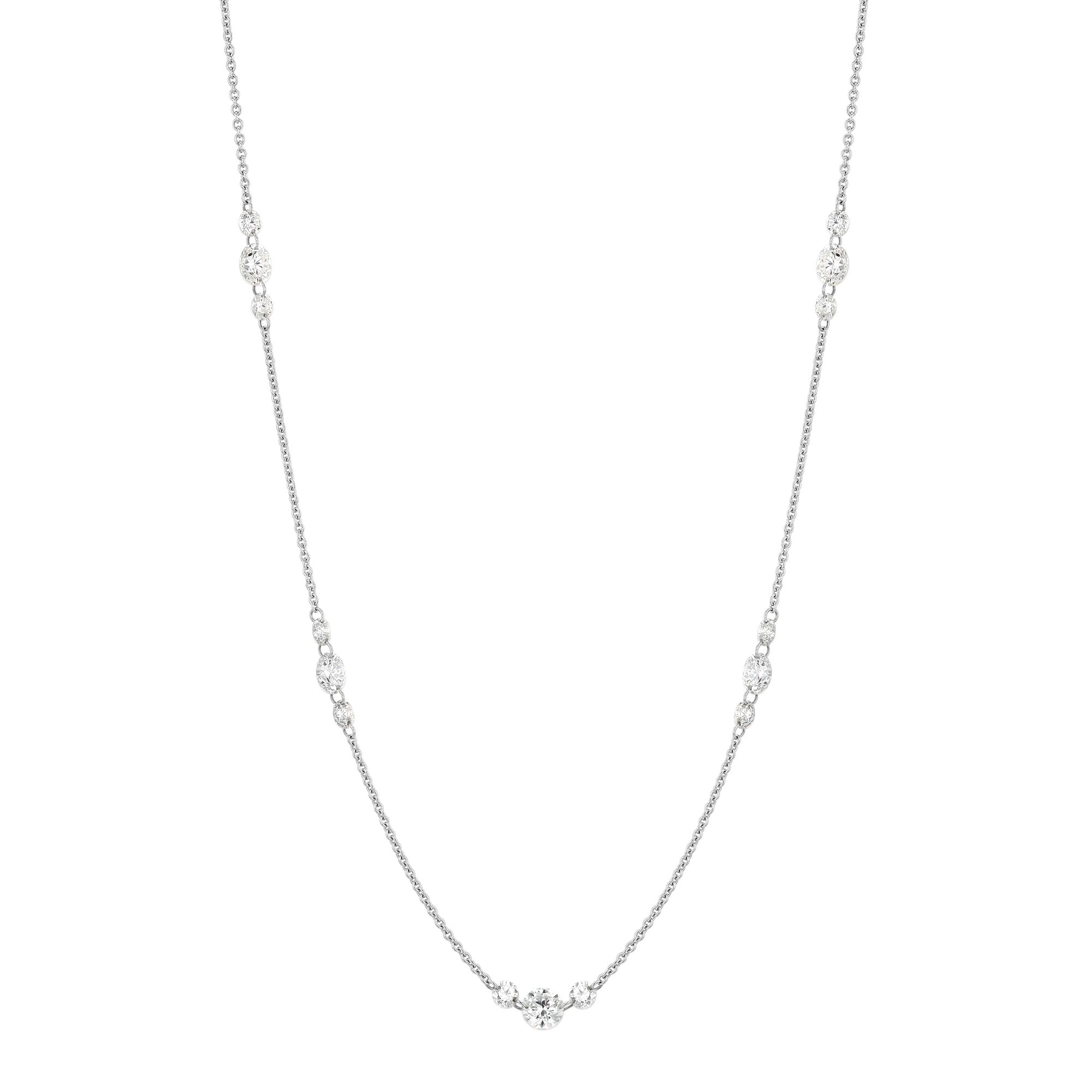 TARA Pearls Diamond Trio Station Necklace in 18K White Gold, 1.89 cttw, 18