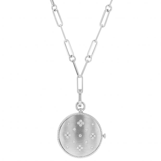 Roberto Coin Venetian Princess White Gold Locket with Diamonds & Paperclip Chain, 20"