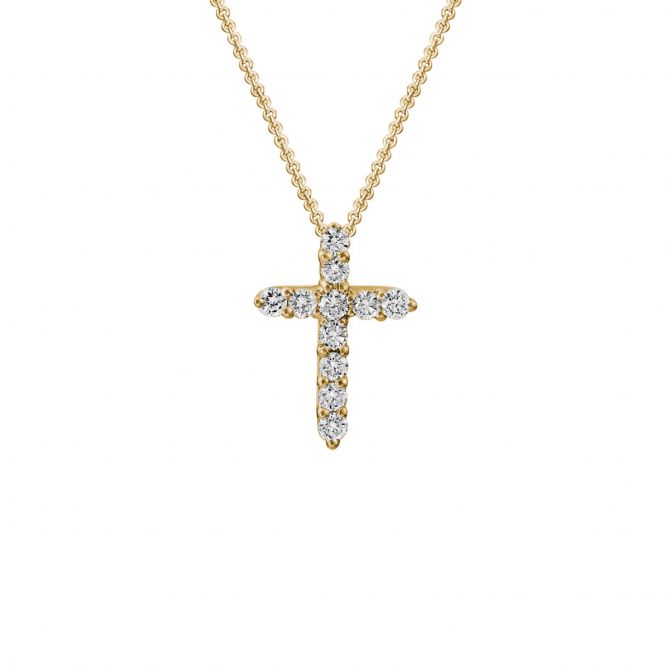 Diamond Cross Pendant in Yellow Gold, 0.26 cttw, 18"