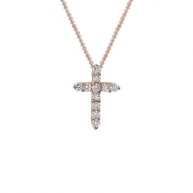 Diamond Cross Pendant in Rose Gold, 0.26 cttw, 18"