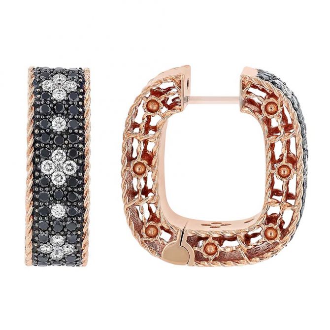 Roberto Coin Venetian Princess Black & White Diamond Huggie Hoop Earrings in Rose Gold