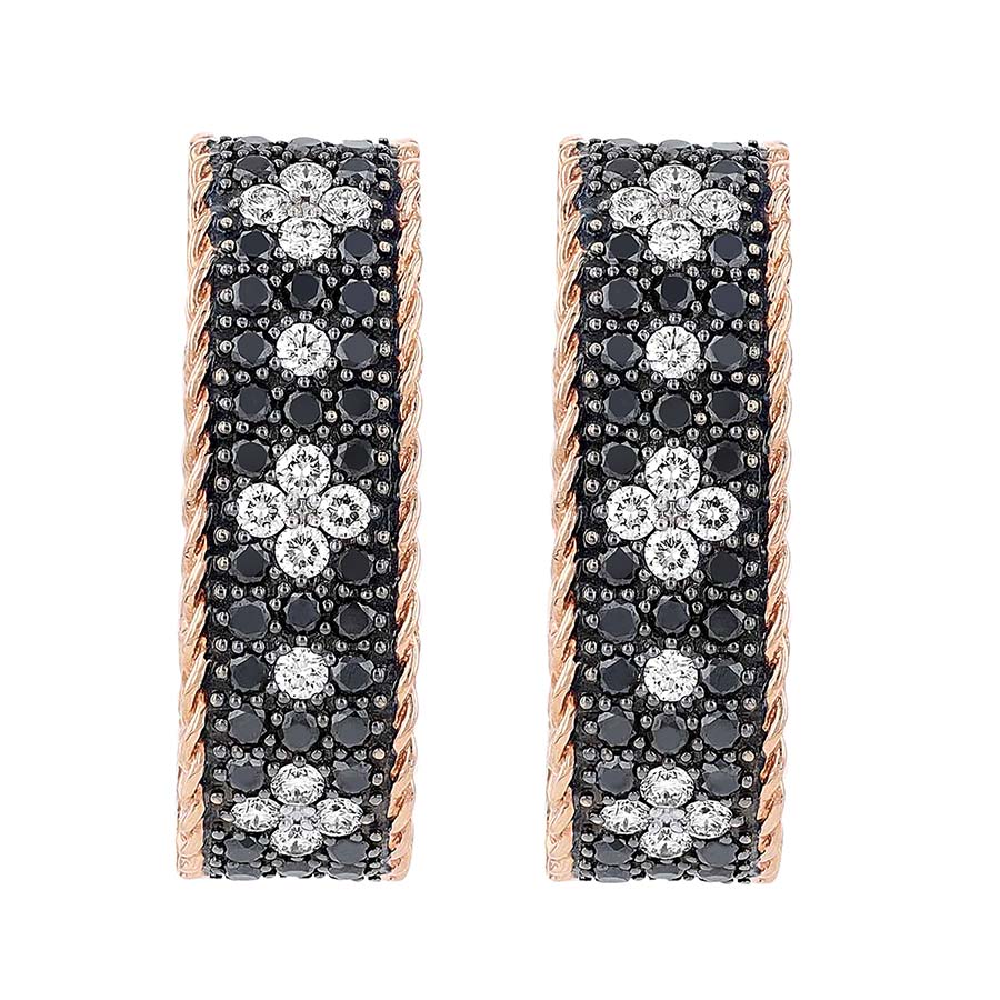 Roberto Coin Venetian Princess Black & White Diamond Huggie Hoop Earrings in Rose Gold
