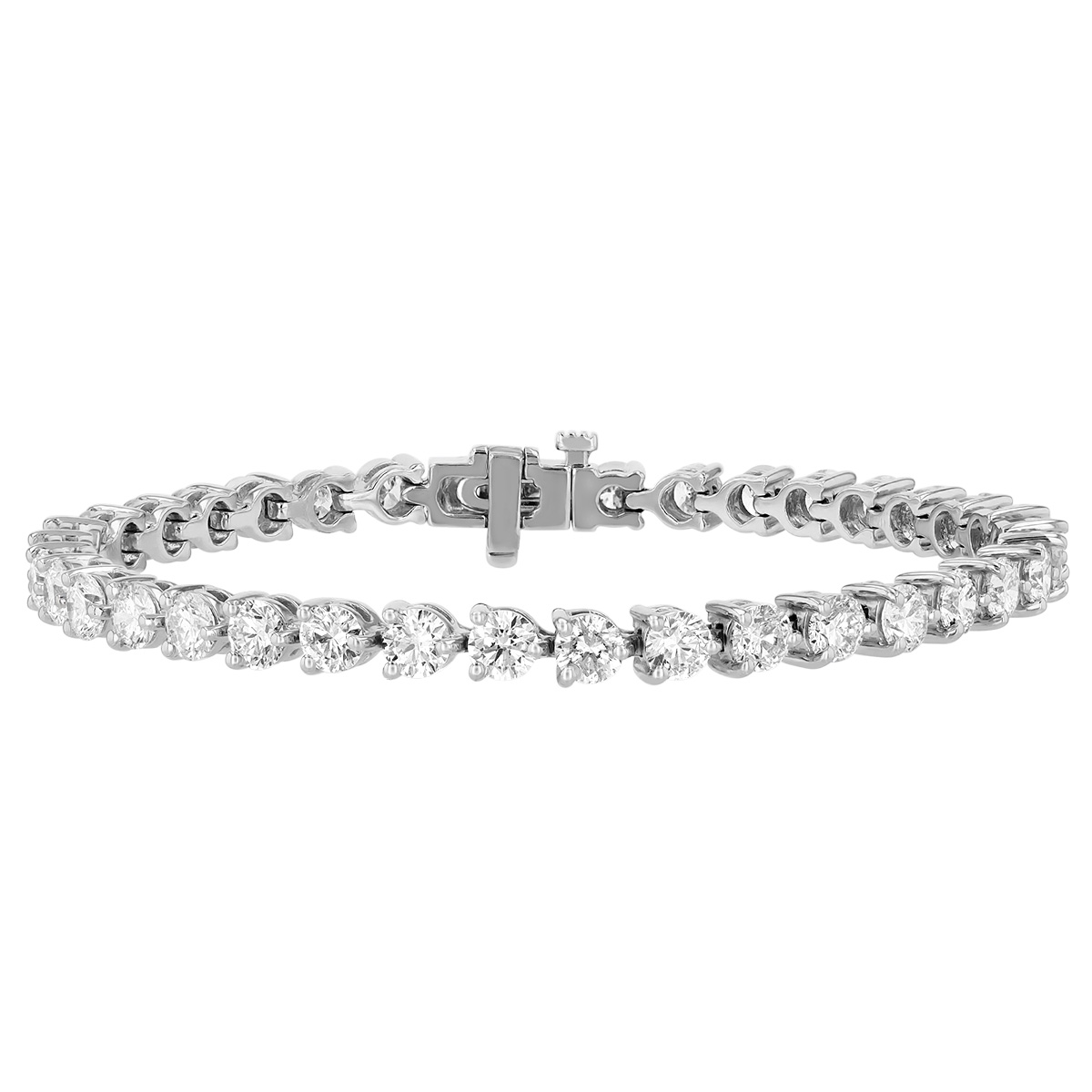 Diamond 3 Prong Tennis Bracelet in White Gold, 9.00 aptw