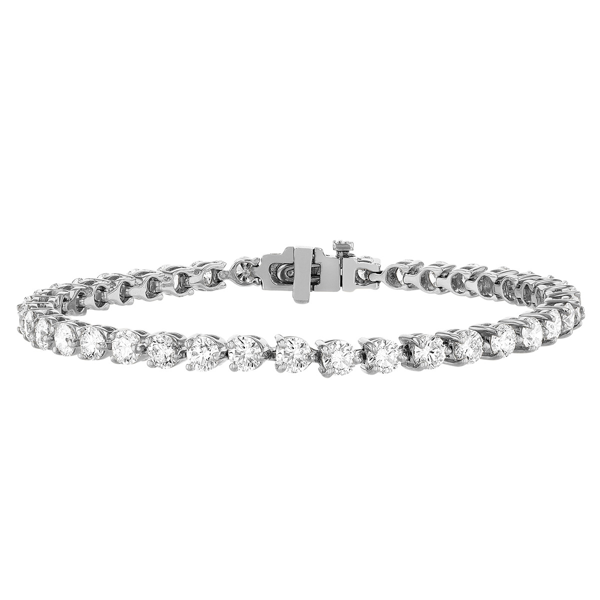 Diamond 3 Prong Tennis Bracelet in White Gold, 7.10 aptw