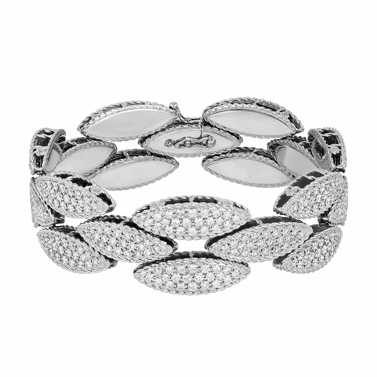 Roberto Coin Diamond Pavé Layered Oval Bangle Bracelet in White Gold, 7