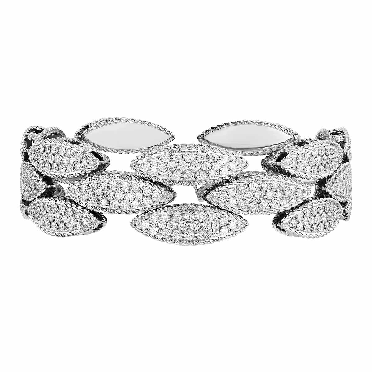 Roberto Coin Diamond Pavé Leaf Pattern Bracelet in White Gold, 7