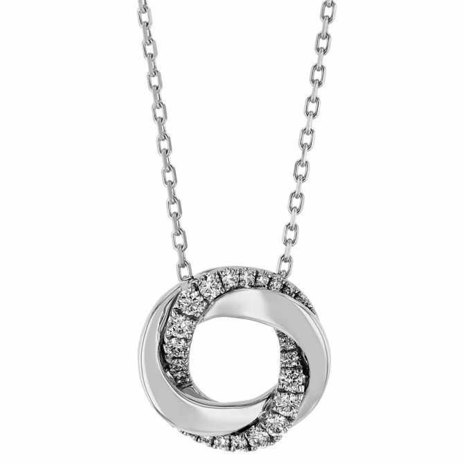 Frederic Sage Diamond Mini Swirl Rosette Necklace in White Gold, 18"