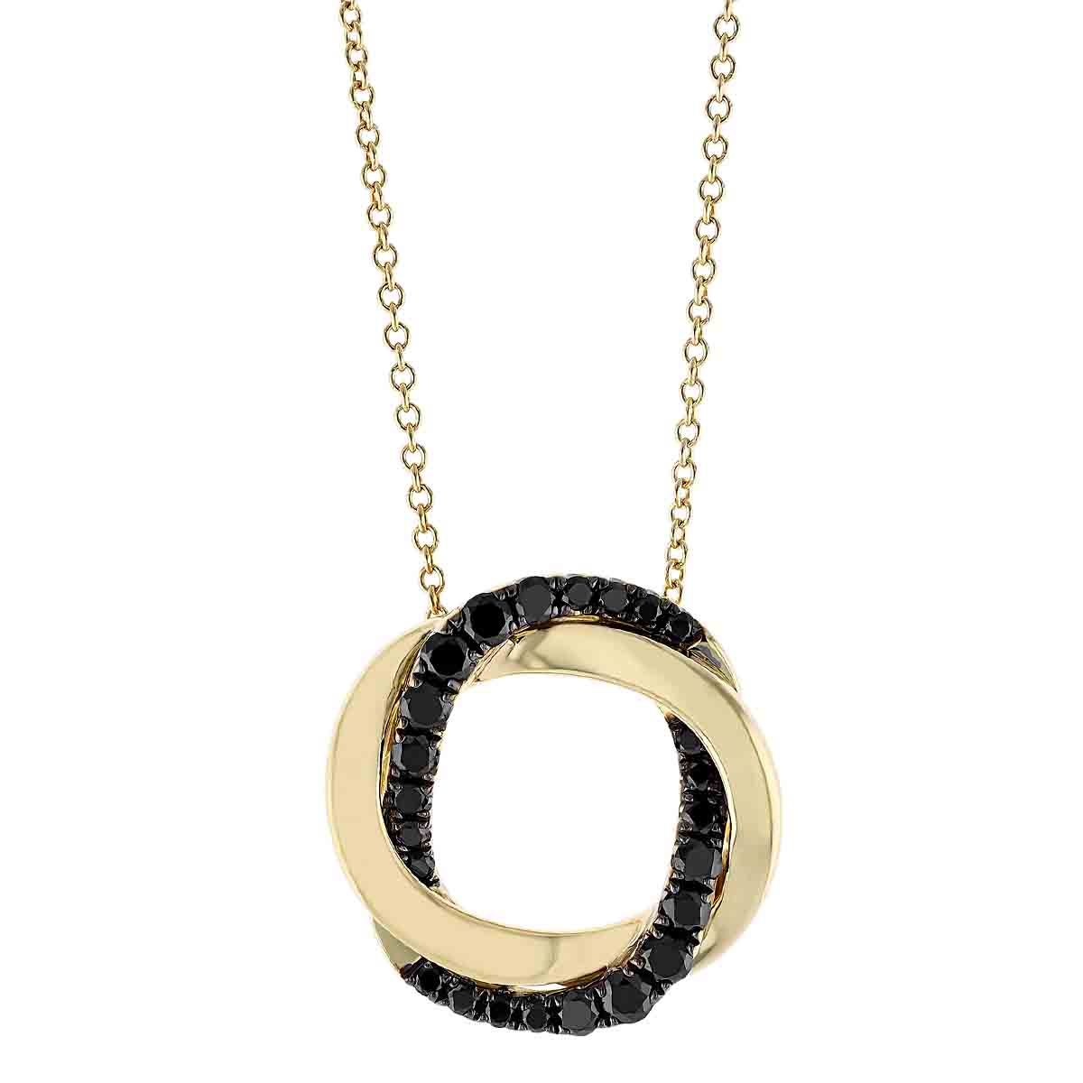 Frederic Sage Black Diamond & Yellow Gold Entwined Double Circle Necklace, 18