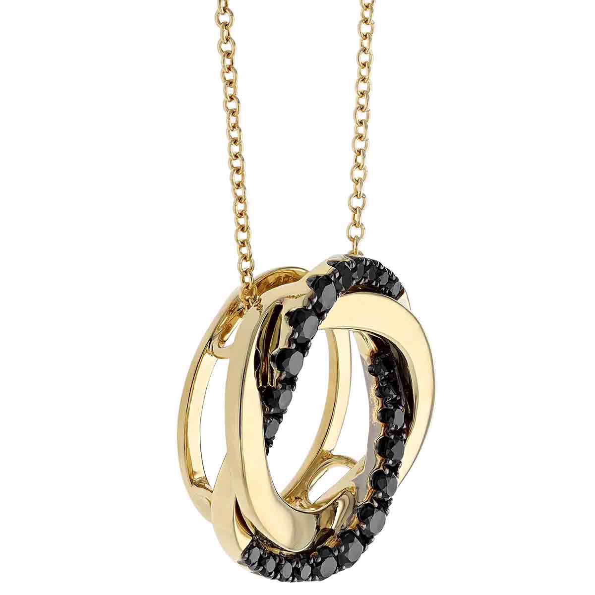 Frederic Sage Black Diamond & Yellow Gold Entwined Double Circle Necklace, 18