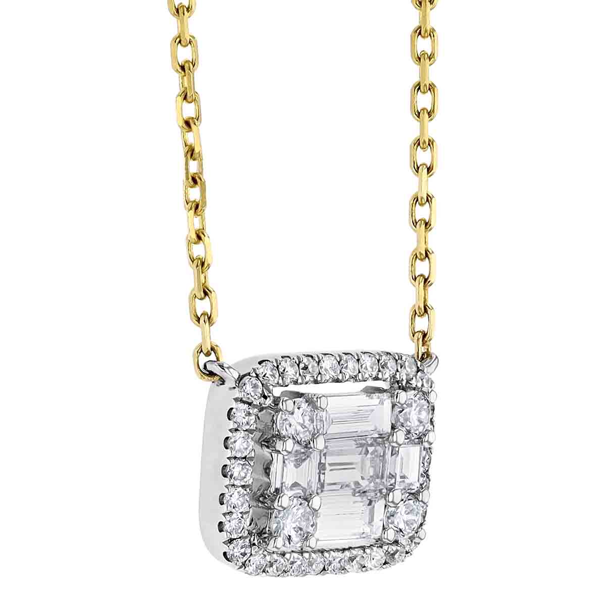 Frederic Sage Diamond Mosaic Rectangle Necklace in White Gold with Yellow Gold Chain, 18