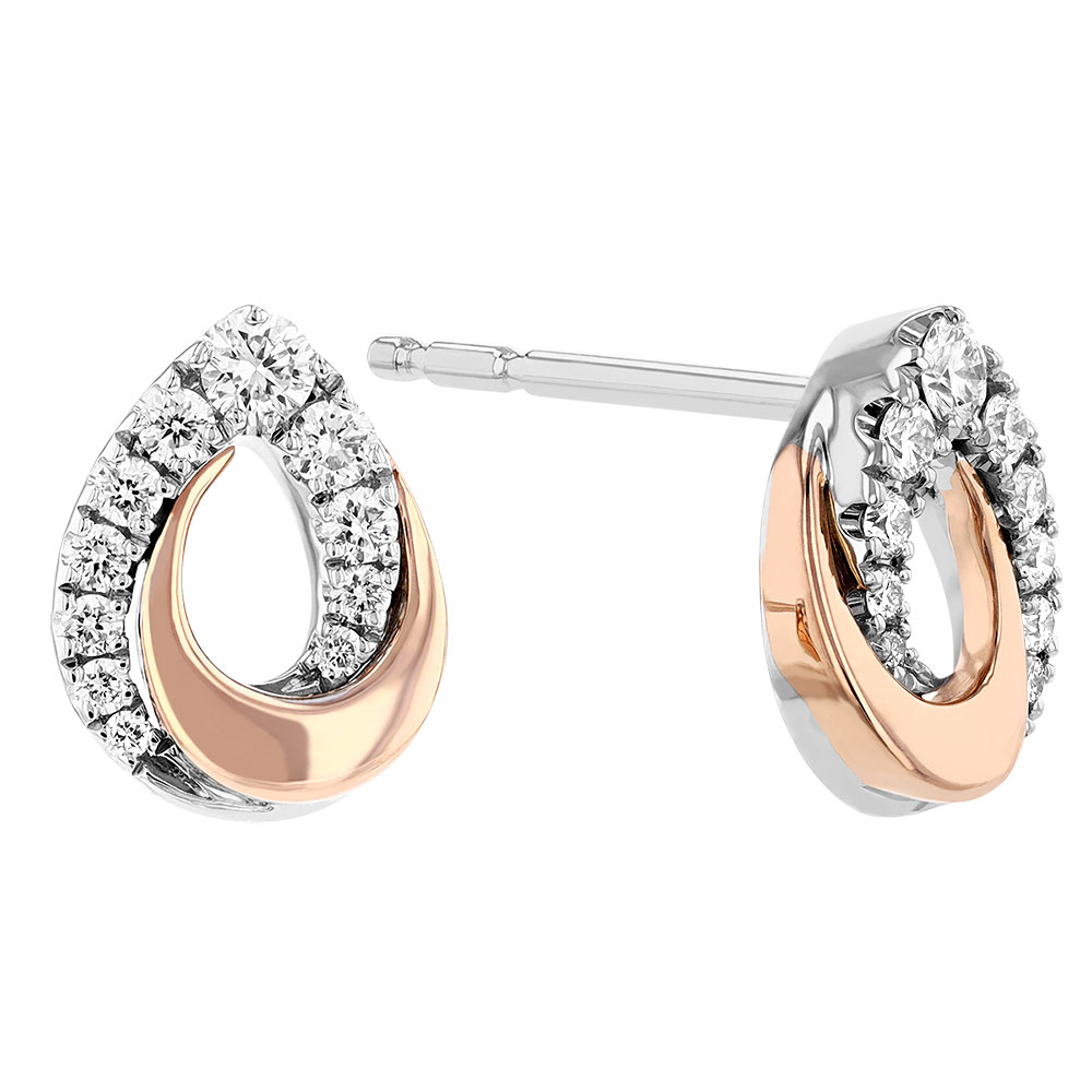 Frederic Sage Diamond Swirled Teardrop Stud Earrings in Rose & White Gold