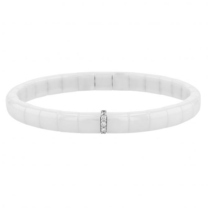 Roberto Demeglio Diamond Single Station White Ceramic Stretch Bracelet