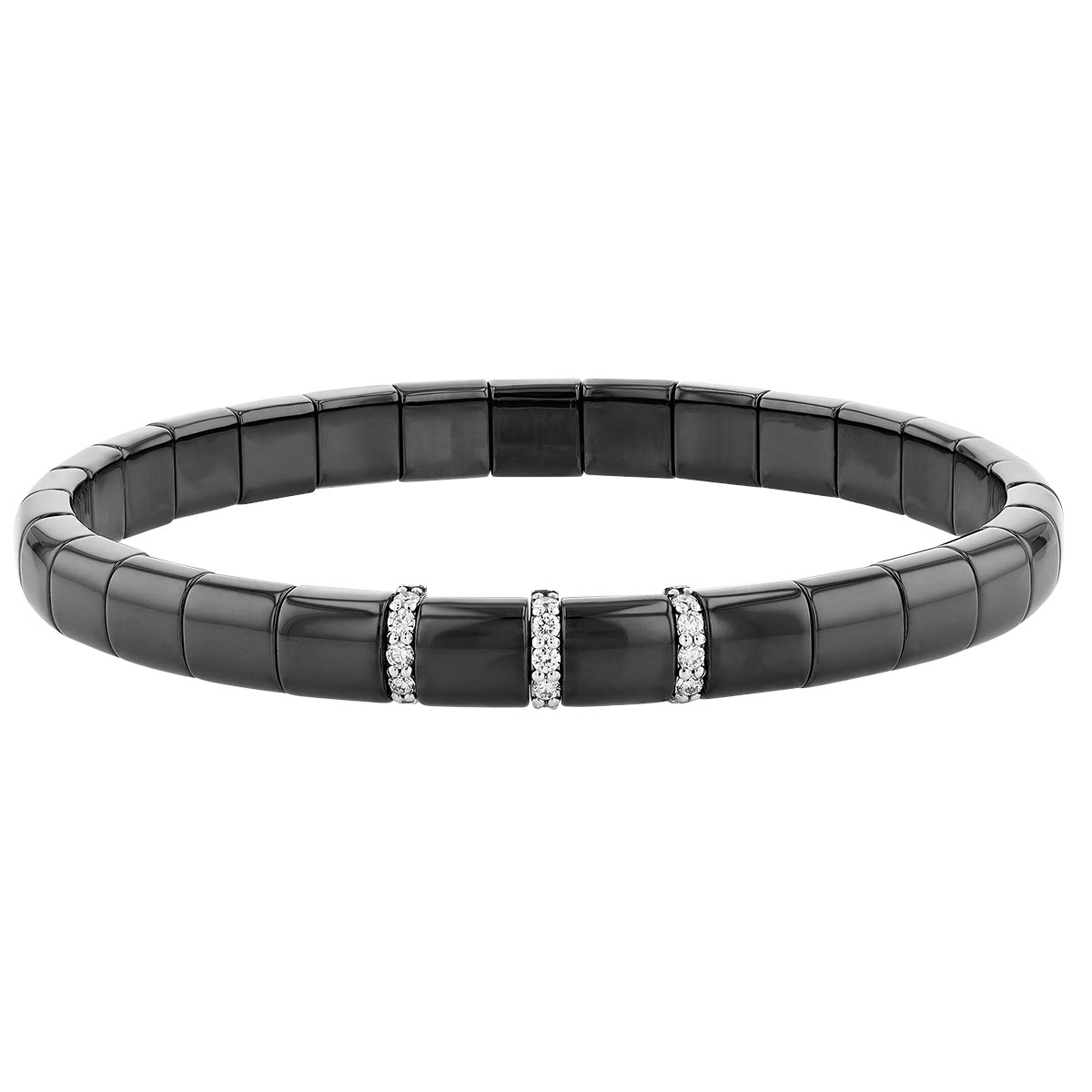Roberto Demeglio Pura Black Diamond Single Station Stretch Bracelet in White Ceramic & White Gold