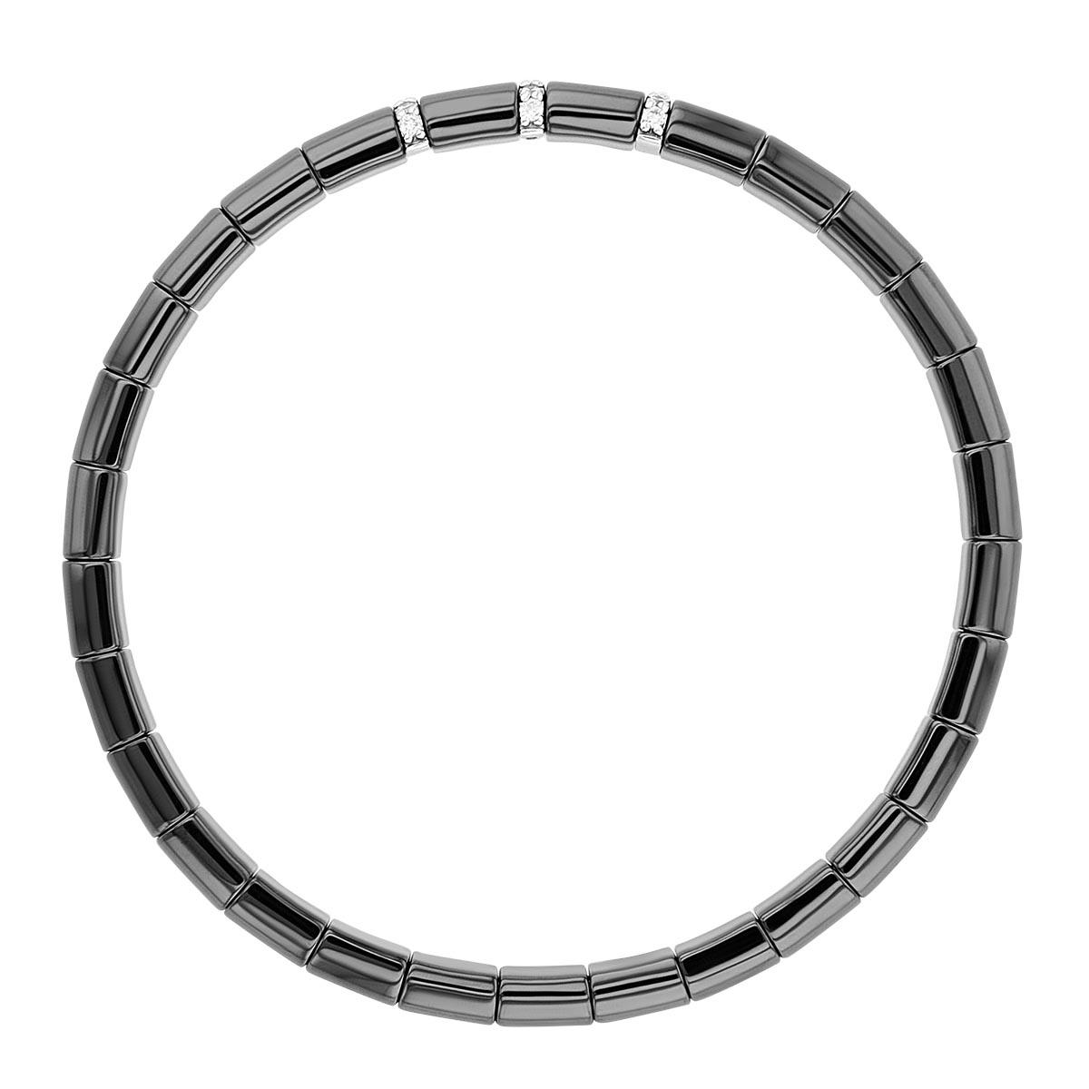 Roberto Demeglio Pura Black Diamond Single Station Stretch Bracelet in White Ceramic & White Gold