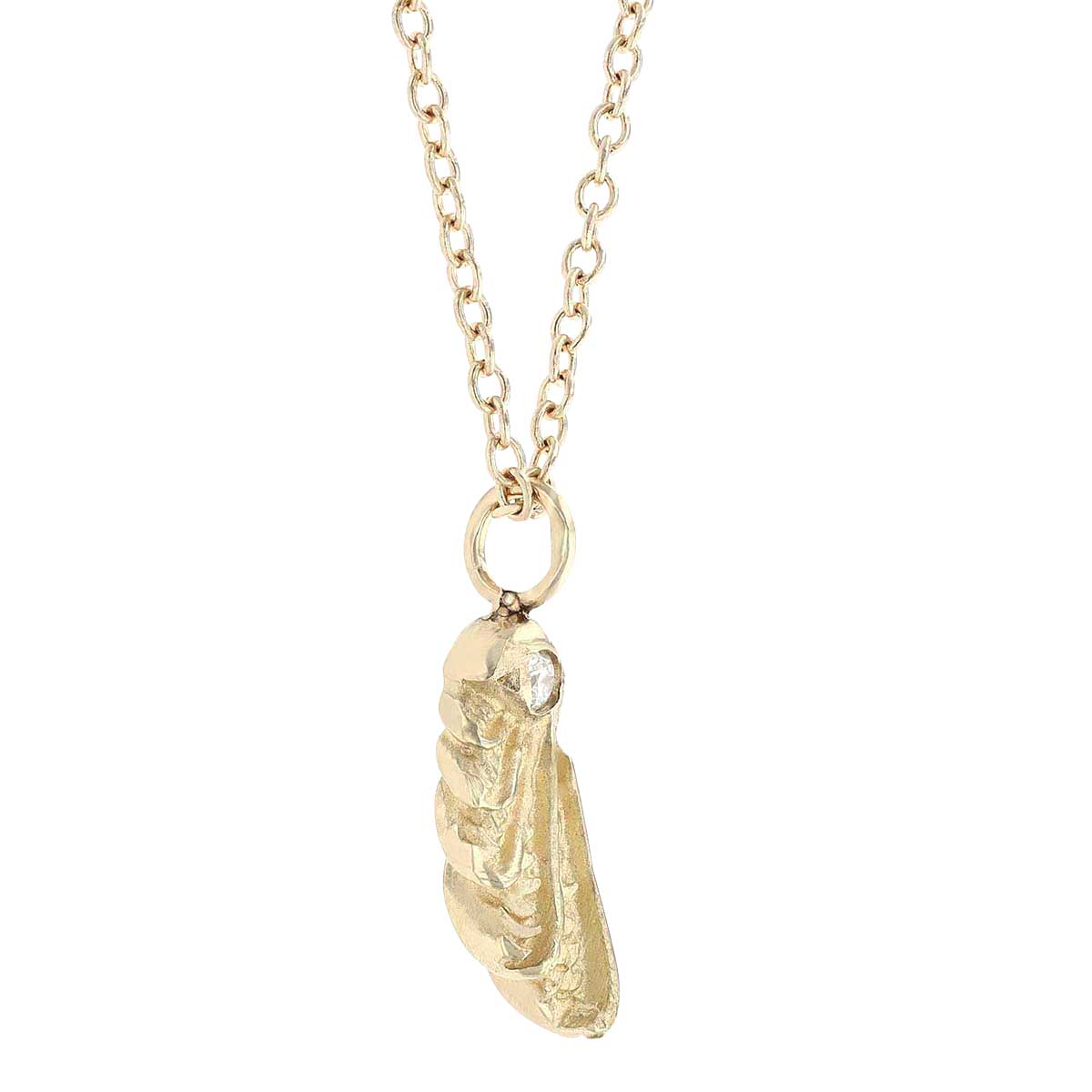 Robin Haley Delicate Yellow Gold Hummingbird Wing Pendant with Diamond, 16