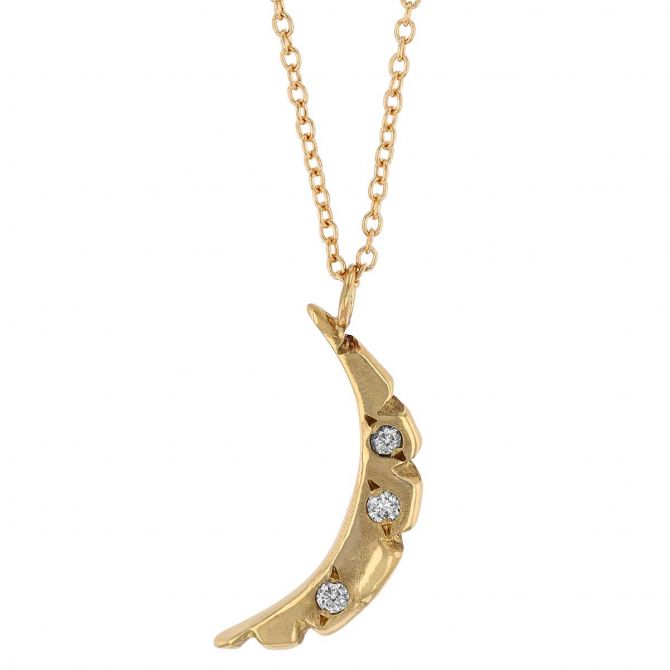 Robin Haley Delicate Yellow Gold Jagged Crescent Moon Pendant with Diamonds, 16"