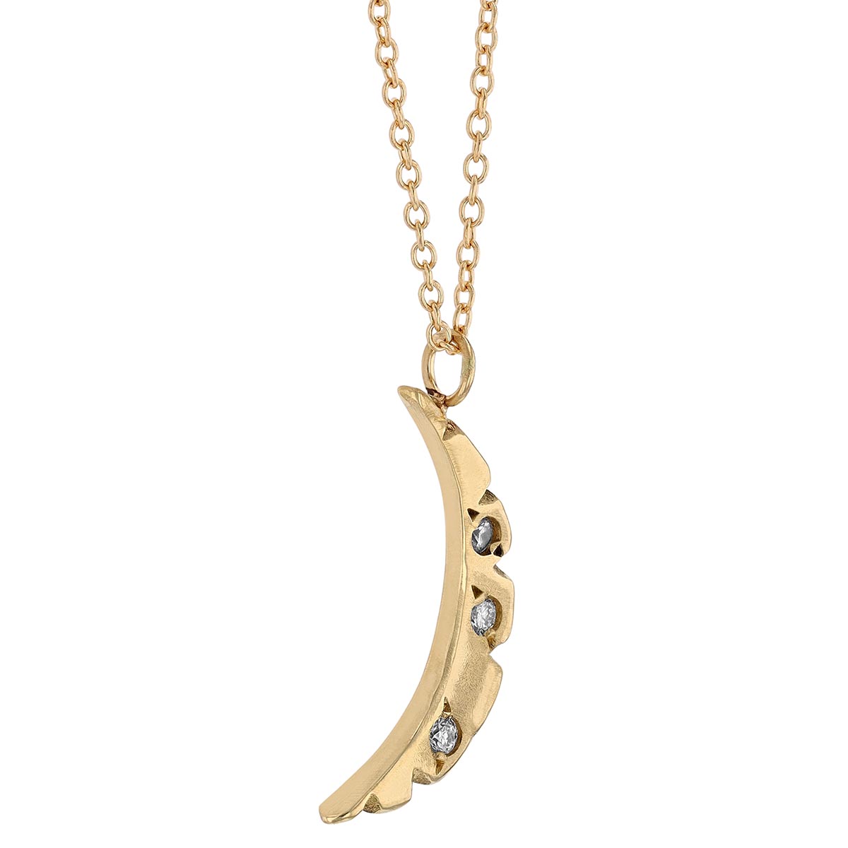 Robin Haley Delicate Yellow Gold Jagged Crescent Moon Pendant with Diamonds, 16