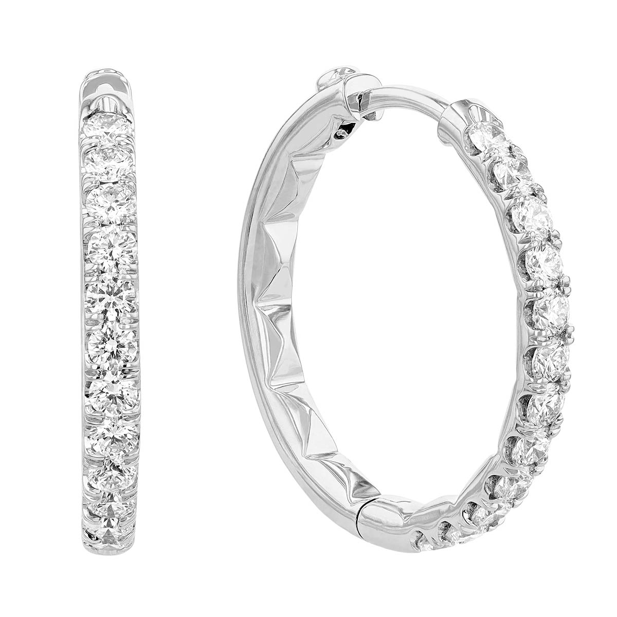 Roberto Coin Diamond Hoop Earrings in White Gold, 0.82 cttw