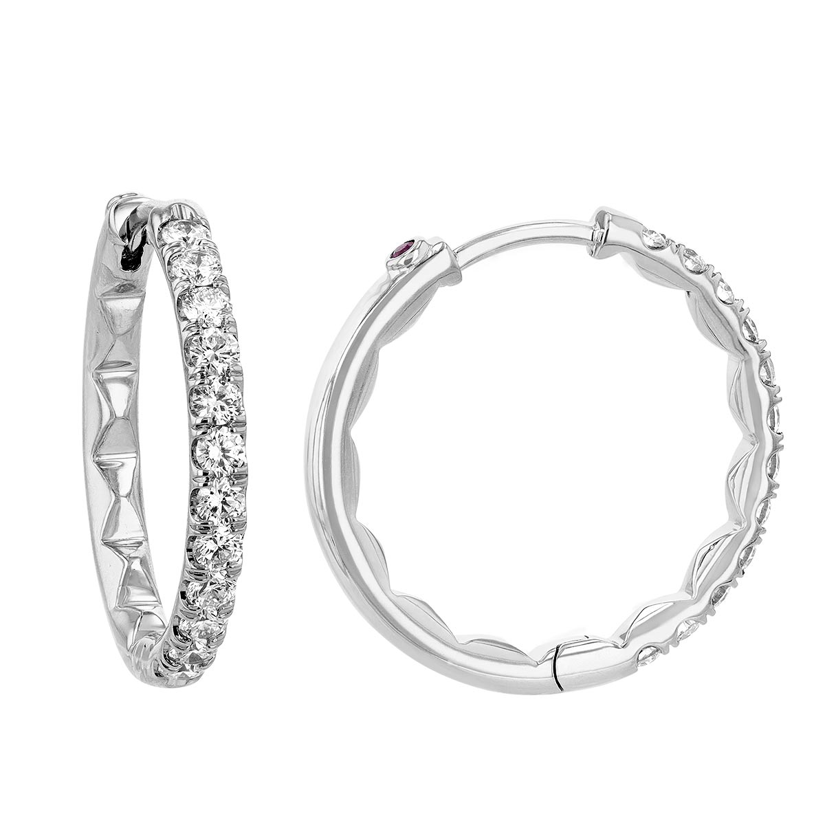 Roberto Coin Diamond Hoop Earrings in White Gold, 0.82 cttw