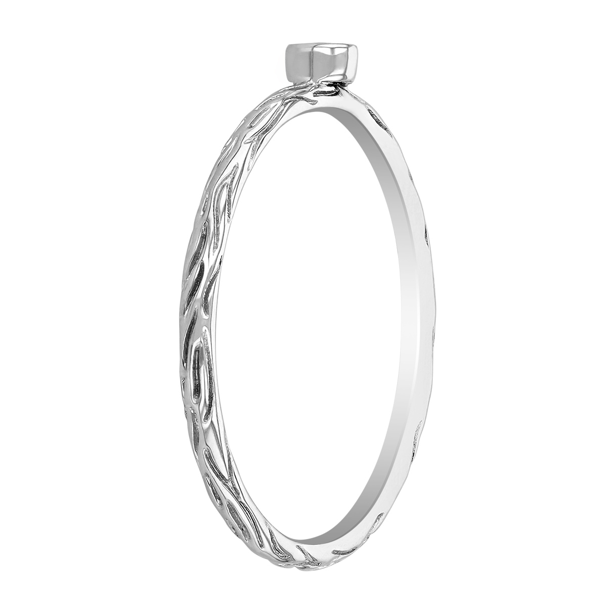 Sapphire Dainty Bezel Set Stacking Ring with Engraved Shank in White Gold