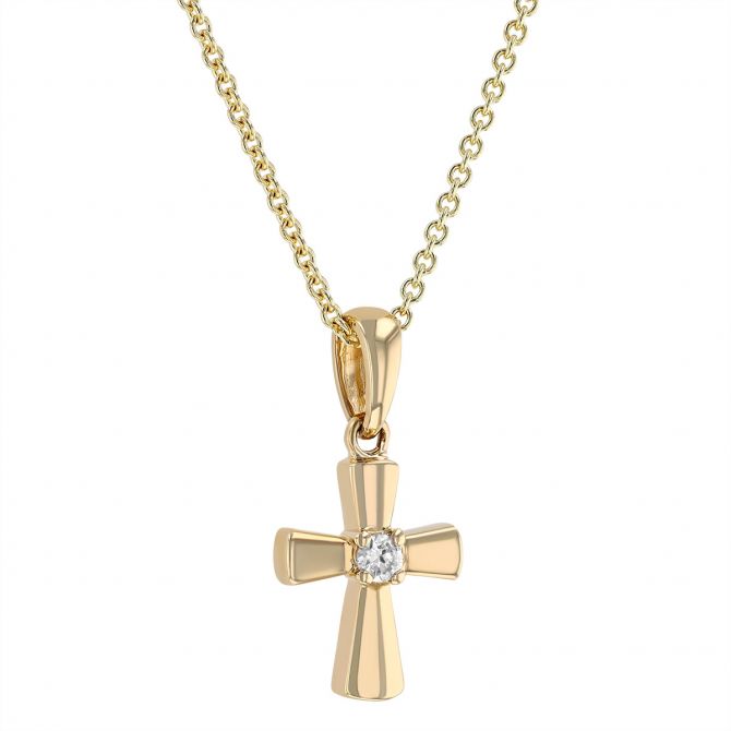 Yellow Gold Tiny Cross Pendant with 