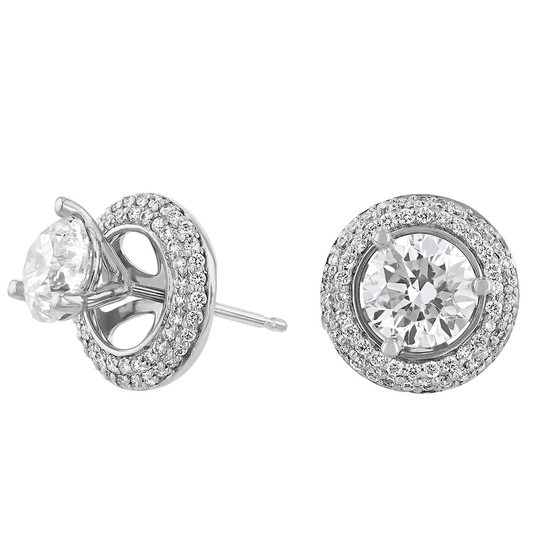 Diamond Double Halo Round Earring Jackets in White Gold