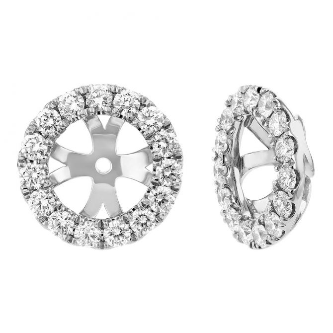 Diamond Halo Round Earring Jackets in White Gold