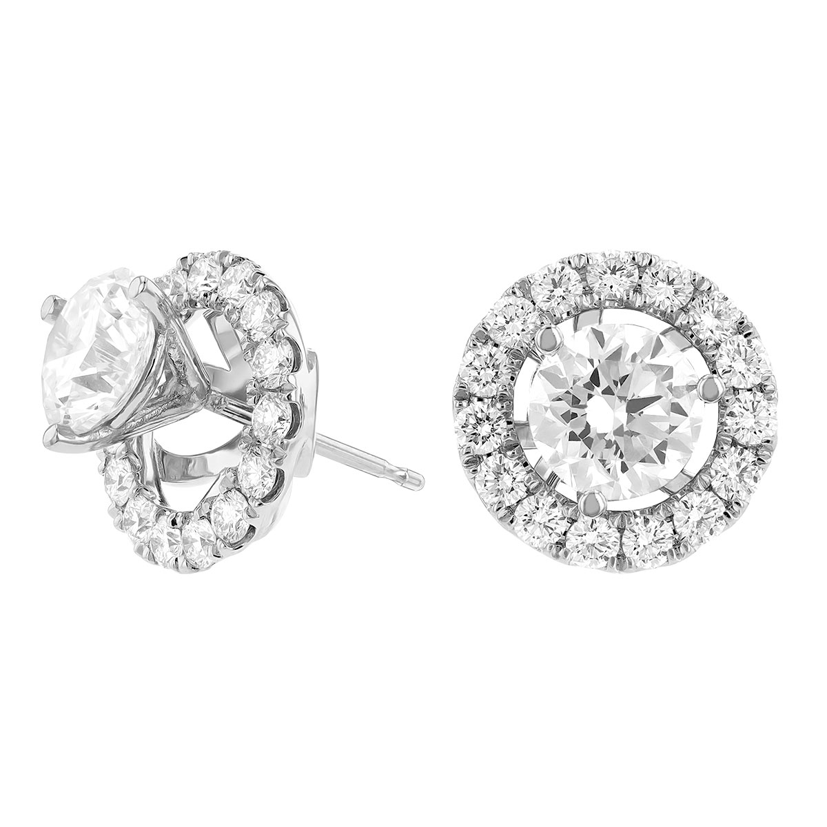 Diamond Halo Round Earring Jackets in White Gold