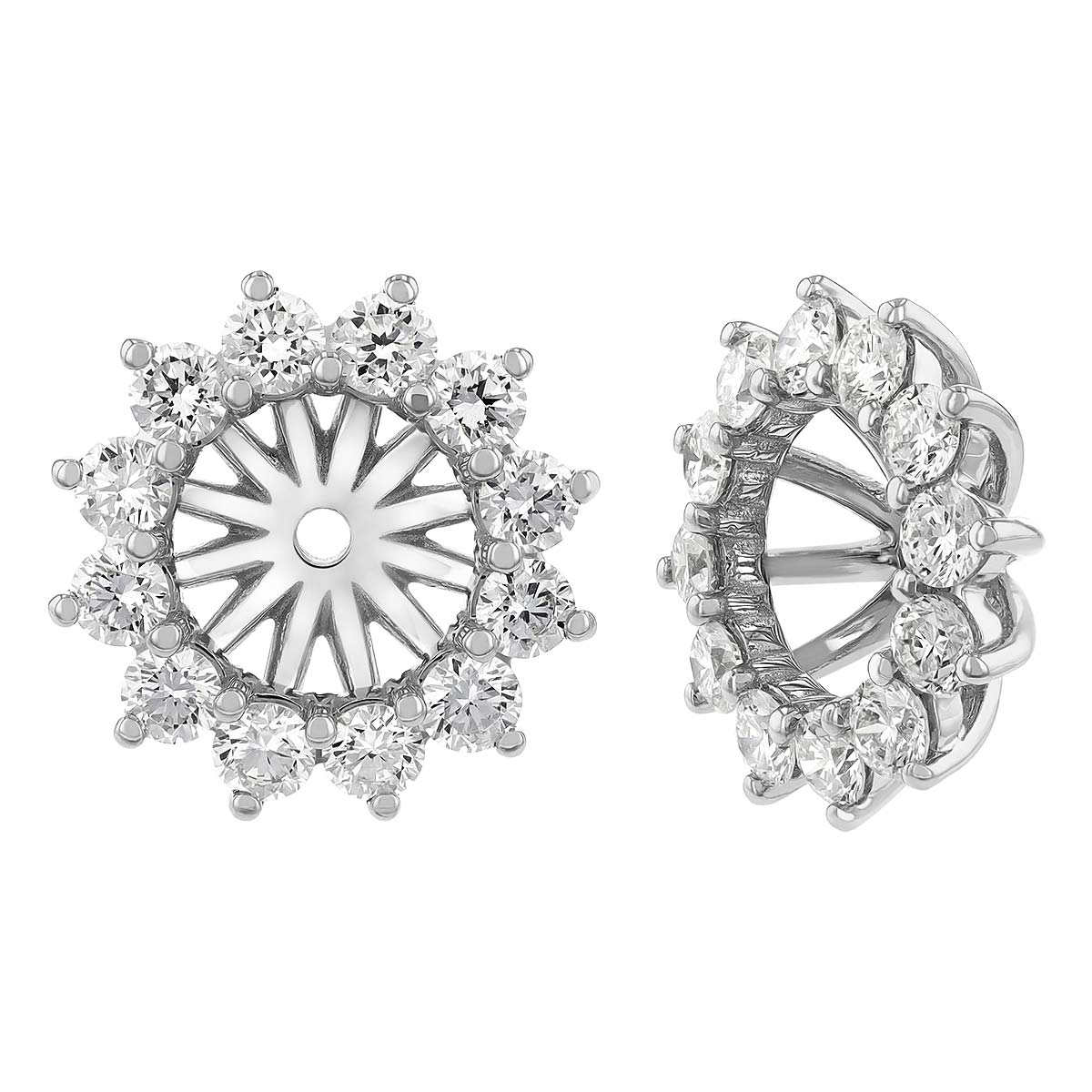 Diamond Spike Halo Round Earring Jackets in White Gold