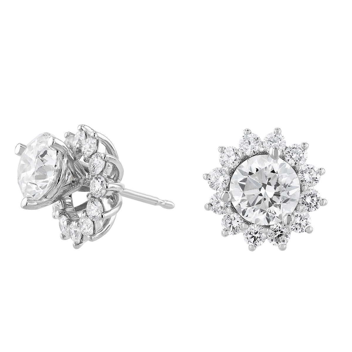 Diamond Spike Halo Round Earring Jackets in White Gold