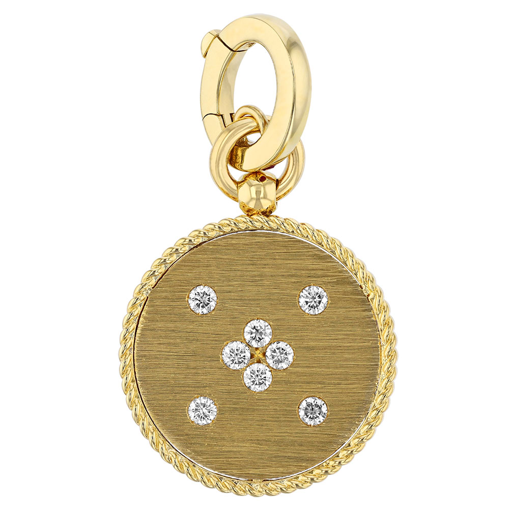Roberto Coin Gemini Zodiac Yellow Gold Medallion Pendant with Diamonds & Paper Clip Chain