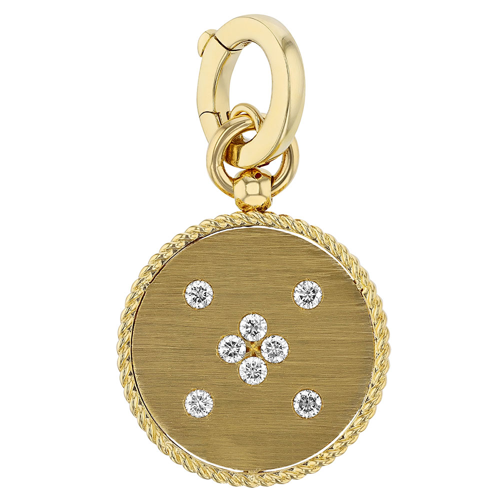 Roberto Coin Aquarius Zodiac Yellow Gold Medallion Pendant with Diamonds & Paper Clip Chain