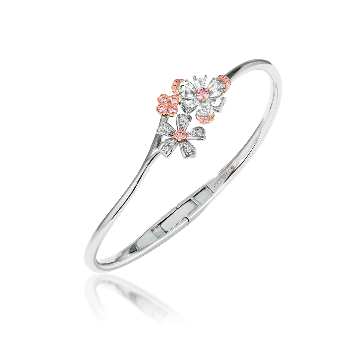 L.J. West Cherry Blossom Argyle Fancy Pink & White Diamond Bracelet in Platinum